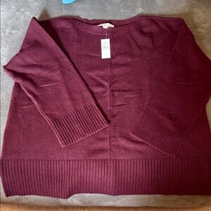 LOFT Women's Deep Wine Scoop Neck Sweater